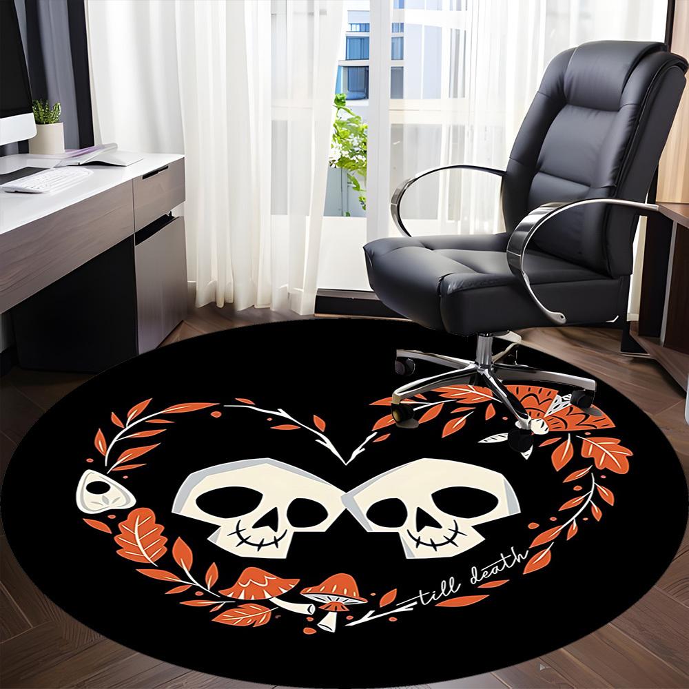 1pc Skulls Heart Office Round Area Rug, Mat Suitable For Office, Under Office Chairs Bedroom Living Room Home Decor, Room Deco