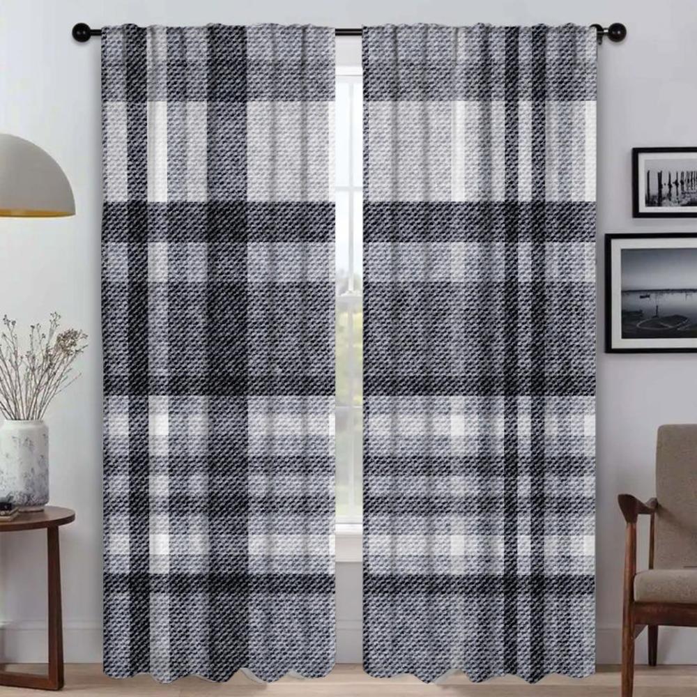 

Полосатая решетка, современные шторы для гостиной, занавески для камеры, украшения на Хэллоуин, тюль для перегородки в спальне W50xH70cmx2pcs-CL