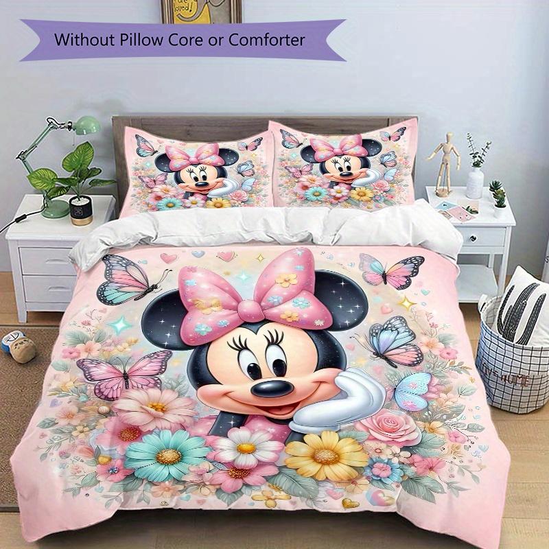 3pcs Cute Minnie Flower Bedding Set, Including 1 Quilt Cover and 2 Pillow Shams, Without Filling, Soft and Comfortable Home Bedroom B011