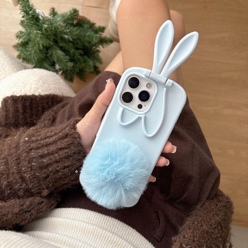 Plush Cartoon Cat Ear Phone Case for iPhone 14/13/12/11/Pro/ProMax - Anti-Fall Protection