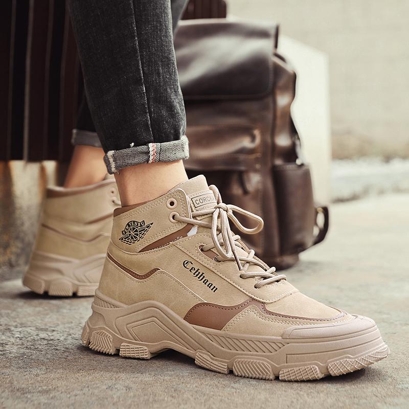 

Мокасины с круглым носком, повседневные кроссовки, модные ботильоны, мужские осенние кроссовки, кожаные, на платформе, спортивные, с высоким берцем, для спорта и отдыха 44 хаки