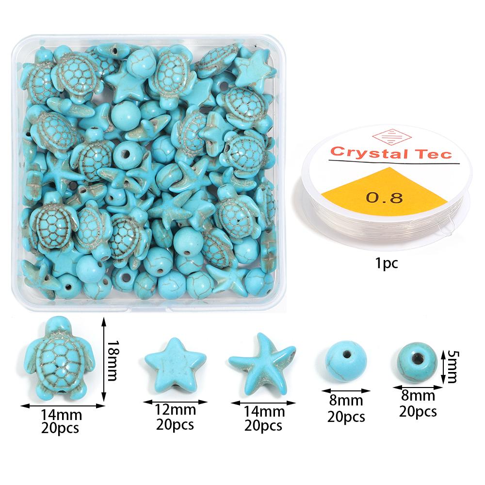 1 Box Ocean Series Turquoise Beaded Set Color Starfish Sea Turtle Loose Spacer Beads Charm Jewelry Making DIY Kit Crystal Line