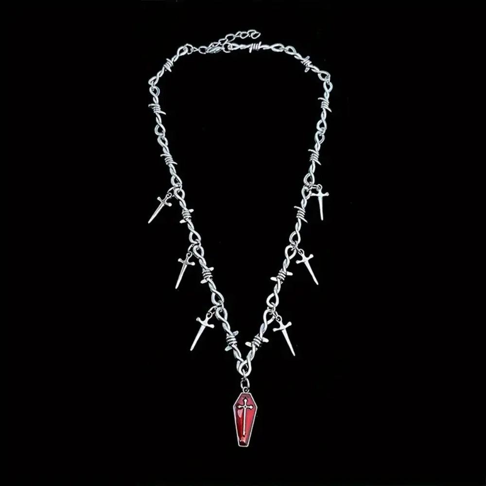 Hip Hop Punk Coffin Cross Sword Thorn Necklace, Retro Fashion Accessory, Ideal Holiday Gift for Christmas Halloween New Year