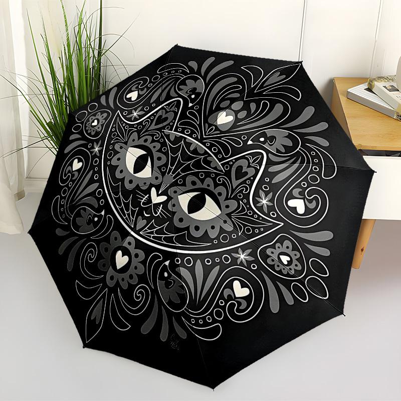 1PC Cat Mandala Automatic Folding Umbrella - Compact 8-Rib Design, Durable Plastic & Iron, Lightweight for Outdoor Daily Use, Festive Gift079