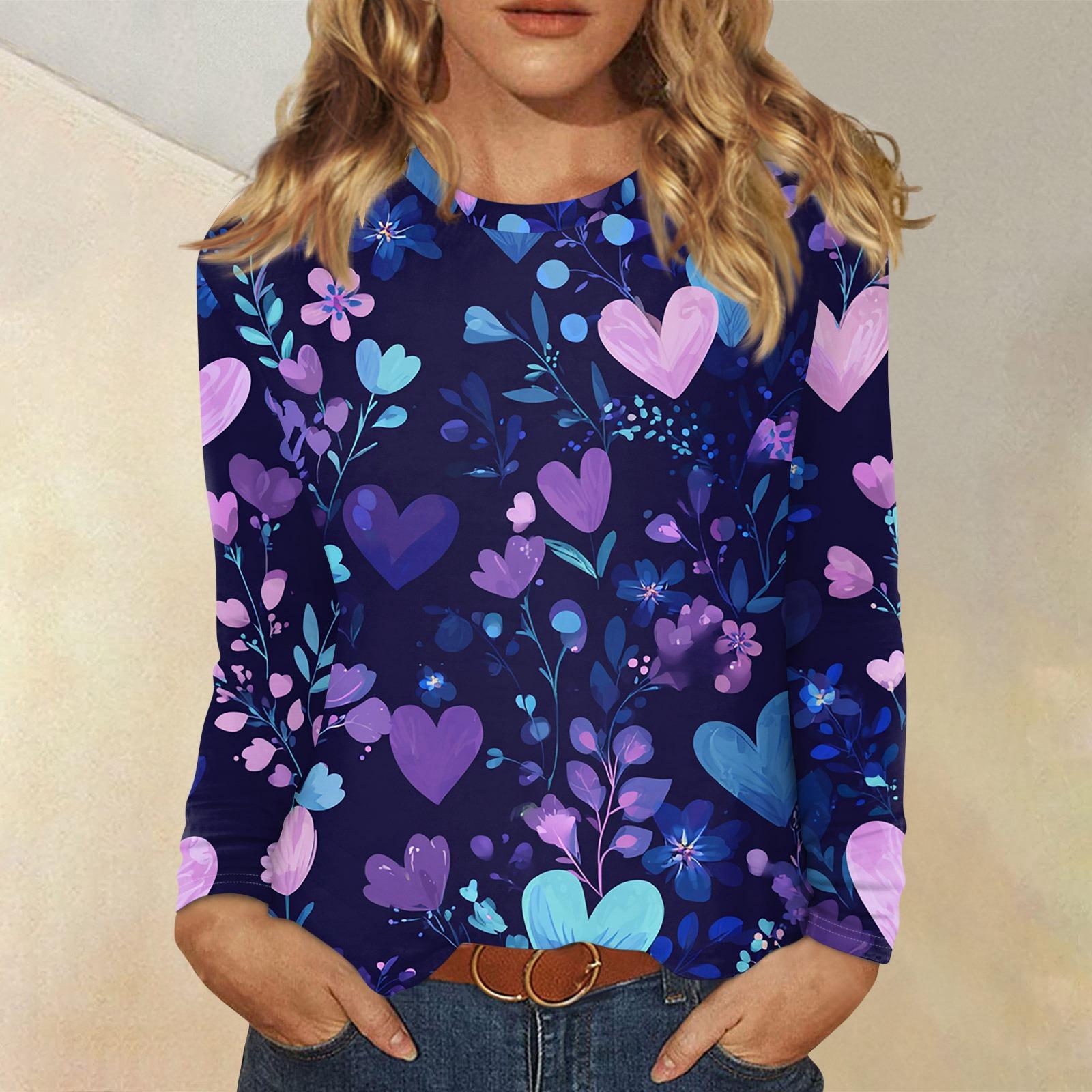 

Женский модный пуловер с круглым вырезом и длинными рукавами с принтом сердечек ко Дню святого Валентина XL