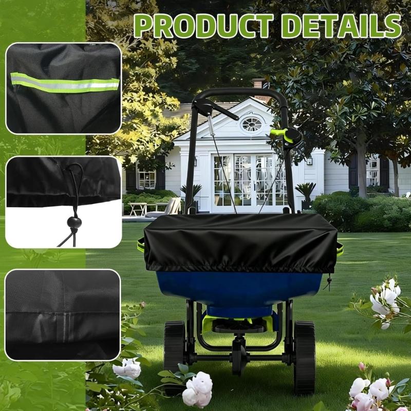 Waterproof Spreader Cover 210D/420D/600D Oxford Fabric For 85-100Lb Fertilization Salt Spreader With Reflective Handle