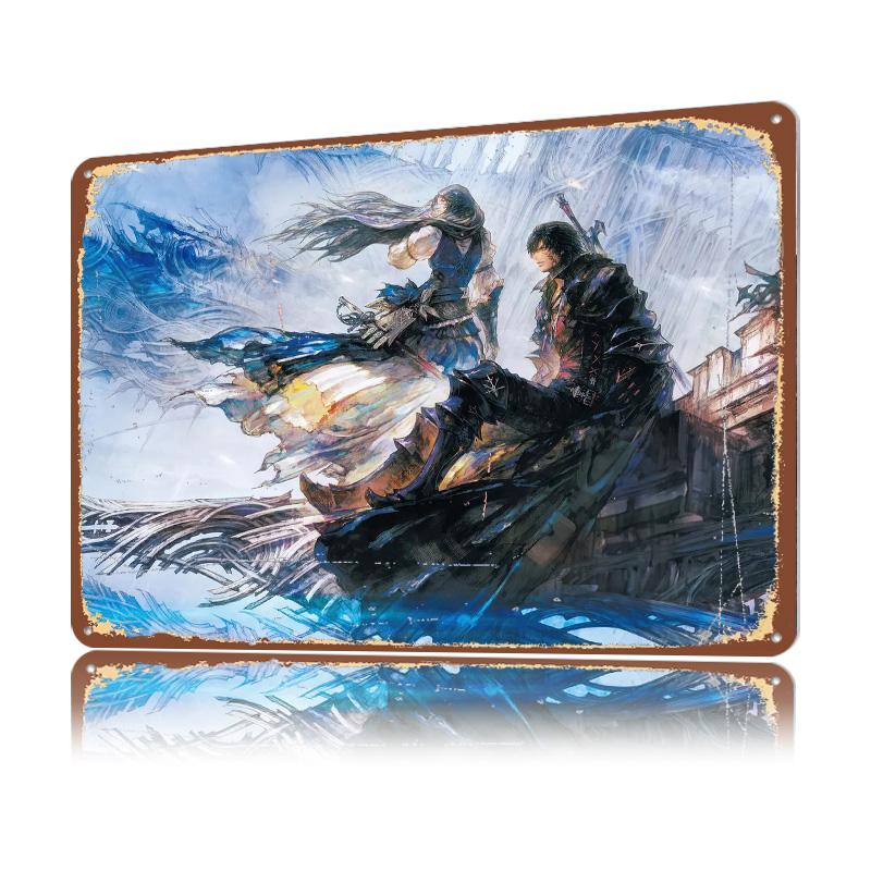 Fantasy Characters in Ethereal Landscape Personalized D Textured Metal Poster Wall Art Tinplate Sign for Bar Accessories House