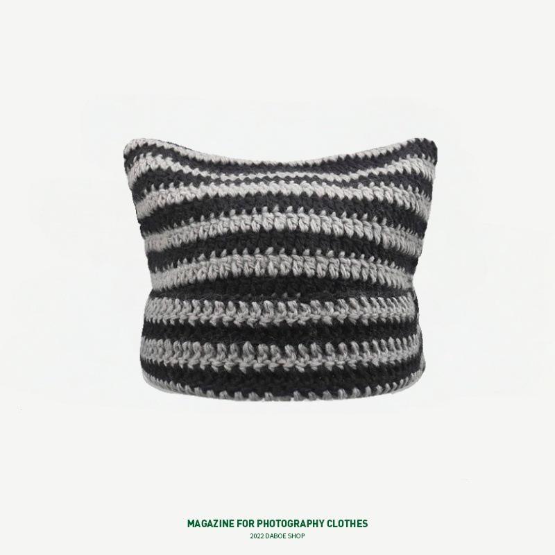 Căciulă tricotată din lână cu pisică și stea drăguță în stil japonez - Caldă și versatilă pentru toamnă/iarnă