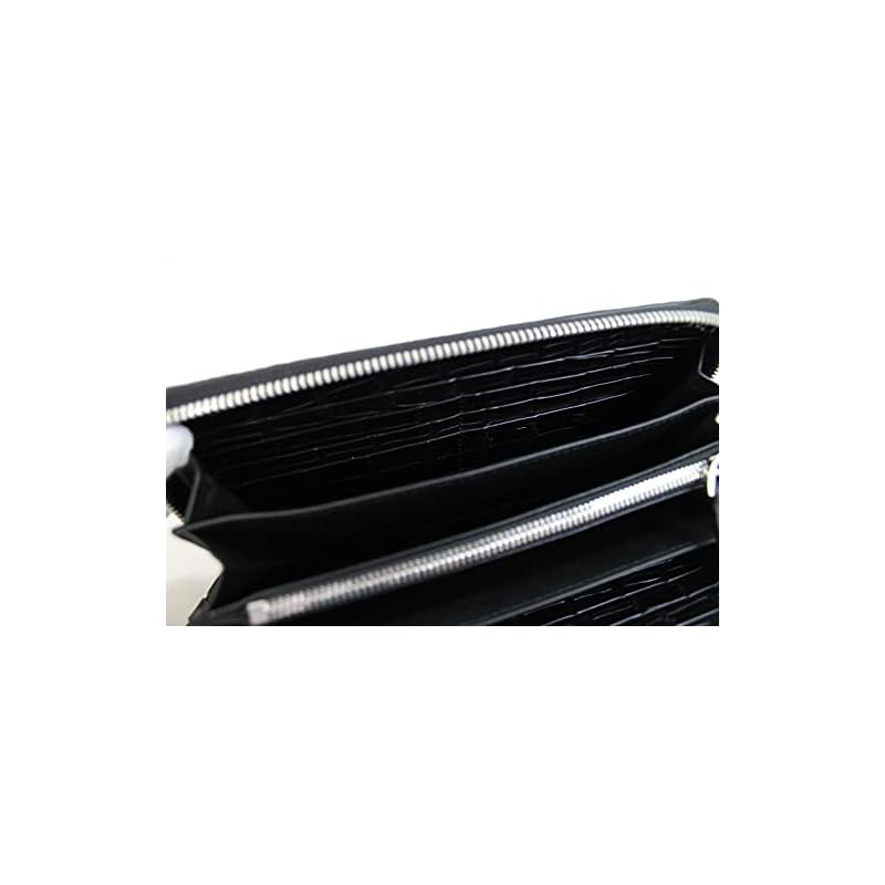 [High-class kimono store] crocodile long wallet men's ladies genuine one piece of leather centering Crocodile inside too Unrivaled black matte finish