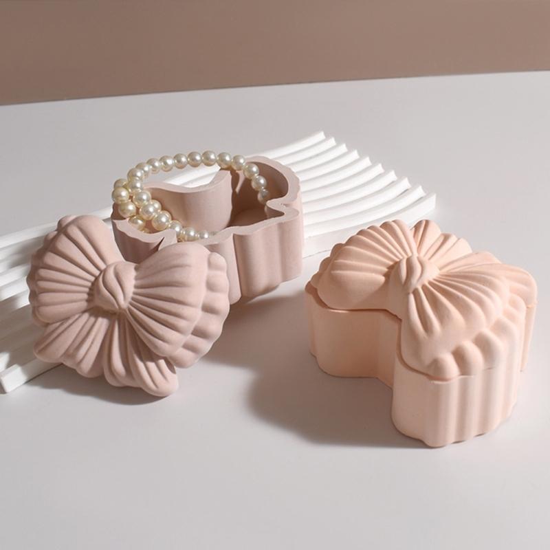 Bowknot Storage Box Mould Scented Gypsum Candle Cup Jewelry Storage Can Resin Silicone Mold for DIY