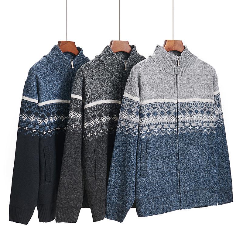 Men's Winter High Neck Plush Knit Slim Fit Cardigan Sweater
