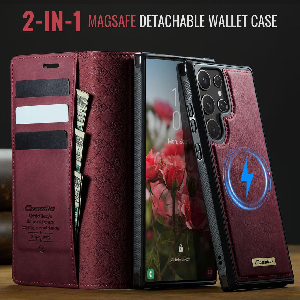 Für Samsung Galaxy S22 Ultra 5G Hülle CASEME C49 Magnetische Hülle RFID-blockierend Abnehmbares Portemonnaie Leder Handyhülle