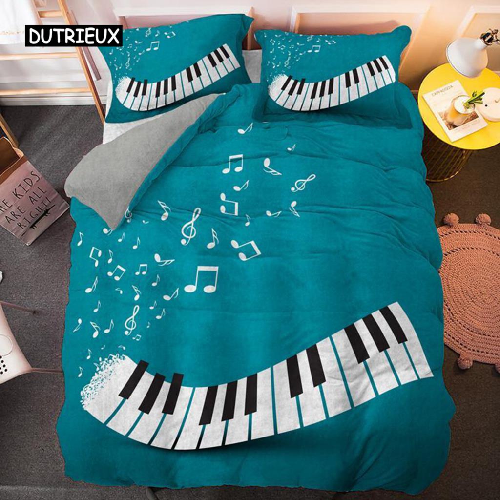 Piano Duvet Cover Set Black Piano Keyboard Music Note Kids Bedding Set Music Theme King Size 2/3pcs Soft Twin Comforter Cover