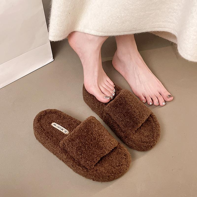 

Fashion Slippers Women s Autumn and Winter Outings Flat Bottom Cotton Mopping 40 коричневый