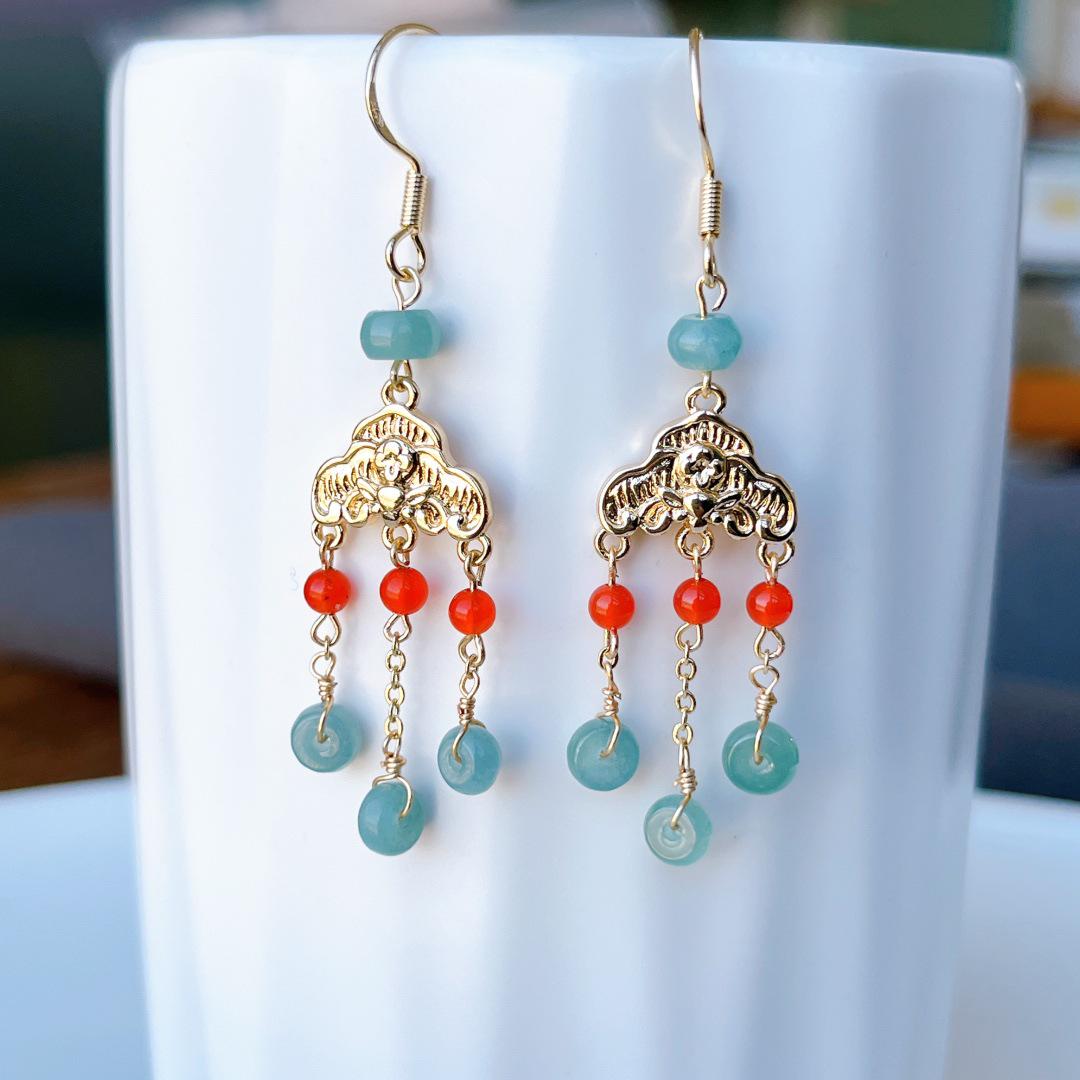 A-Grade Ice-Clear Blue Water Jade Earrings with 14K Gold-Plated Fittings - Chinese Style