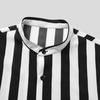 Men Shirt Stripe Contrast Color Stand Collar Single-breasted Summer Top for Work