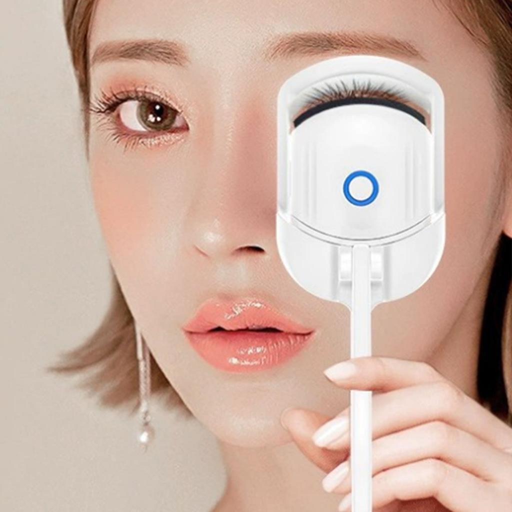 Heated Eyelash Curlers 2 Temperature Controls USB Charging 30 Seconds Heat Plastic Portable Lash Curler for Home White
