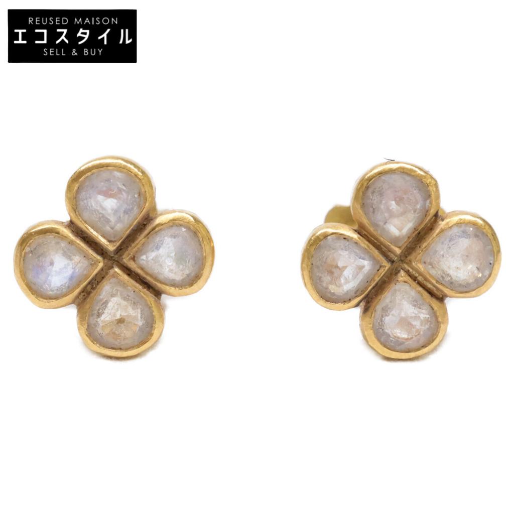 Marie-Helene De Taillac 22K Rainbow Moonstone Clover Earring Yellow GoldUsed