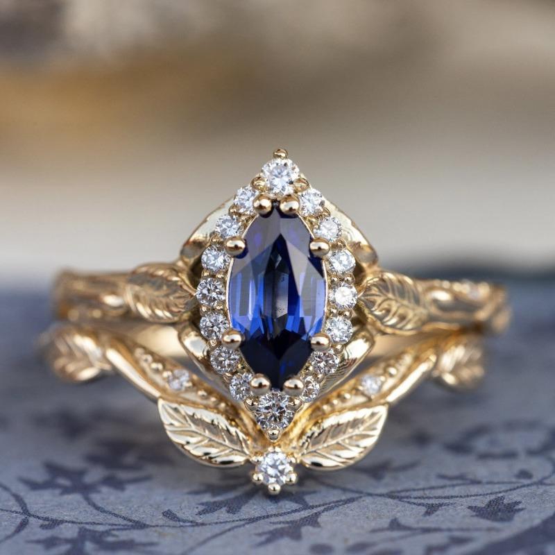 Source New Retro Court Style Women's Pair Ring Fashionable Gold-plated Sapphire Ring
