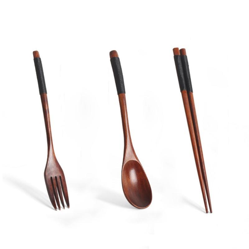 Natural Wood Spoon Chopsticks And Fork Dinner Set Rice Soup Tableware Grain Handmade Household Tableware Tableware