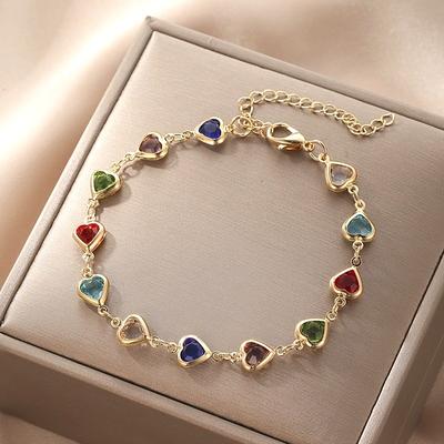 Colorful Shiny Heart Design Bracelet, Exquisite Beaded Bracelet, Retro Elegant Style