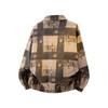 Men's Abstract Plaid Print Jacket Turn-Down Collar Button Down Oversized Streetwear Coat