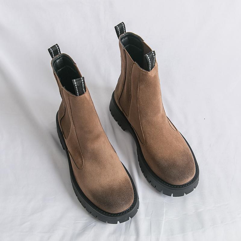 Men's Ankle Boots Classic Brown Slip-on Short Boots for Men Comfortable Suede Platform Boot Men Botines Para Hombre
