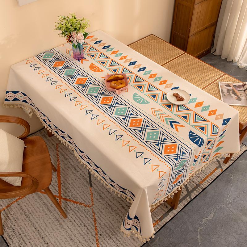 Fabric Tablecloth Waterproof Bohemian Style Home Rectangular Tassel Tablecloth Ins Style Tablecloth