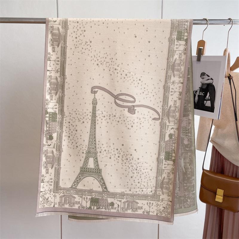 Imitation cashmere scarf women's autumn and winter new construction tower shawl versatile thickened warm and cold loose beard scarf