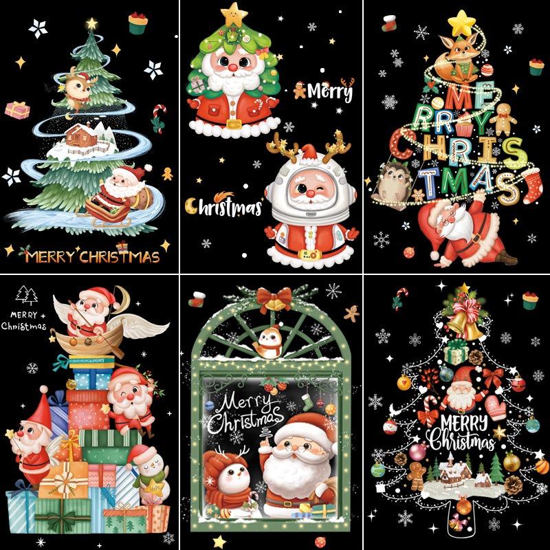 2025 Cartoon Christmas Window Sticker Noel Glass Wall Decor Xmas Tree Static Electricity Sticker Wreath Santa Merry Christmas