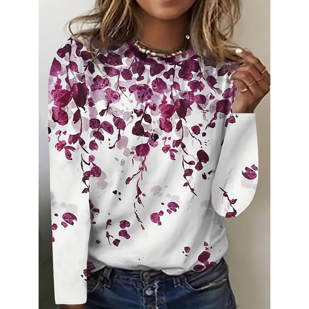 Fashion printed long sleeve round neck T-shirt plus size XL