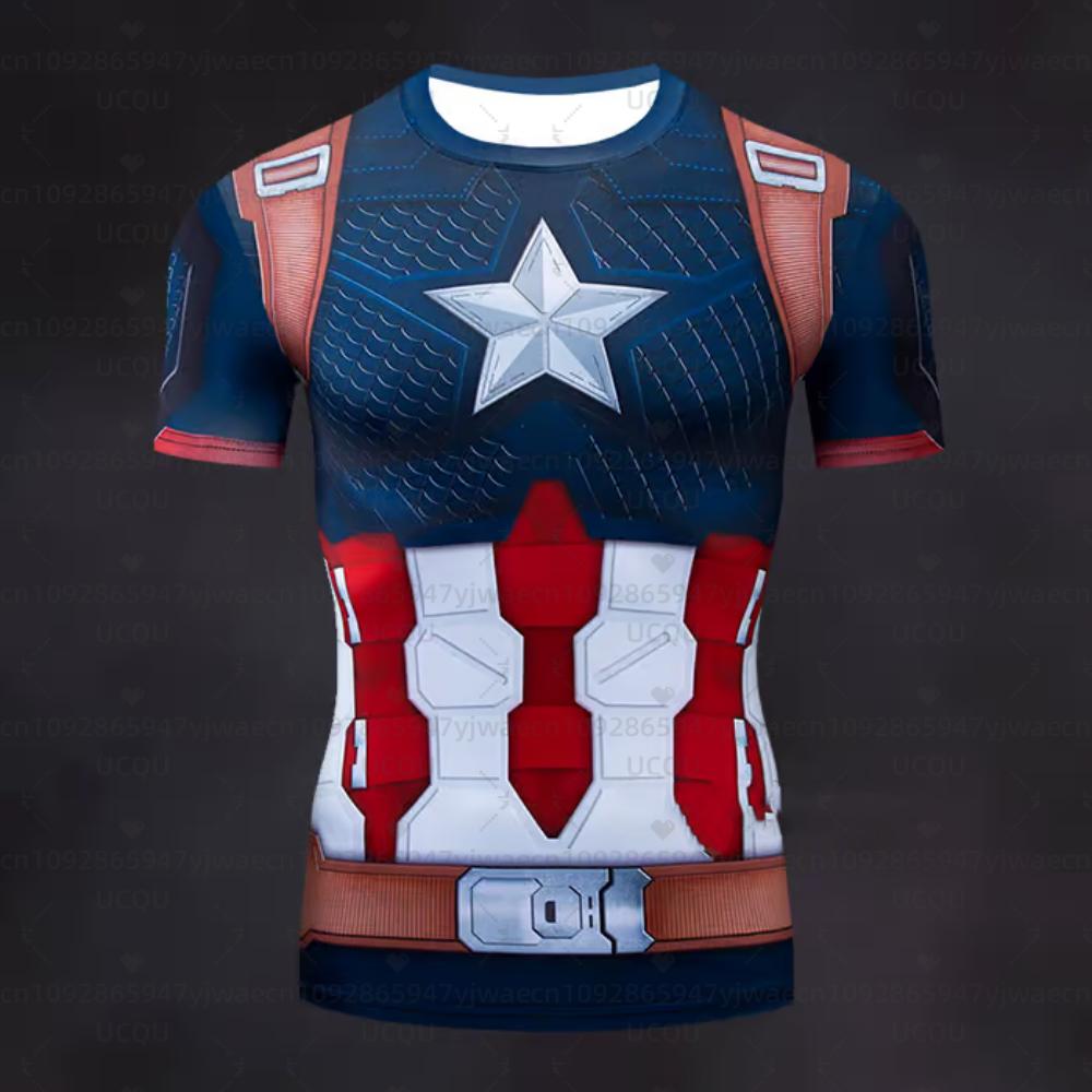

Summer Men s Sports Jersey Captain America Print Short Sleeve T-Shirt Graphic Tee Plus Size Women s Sport Cosplay T-Shirt Top S