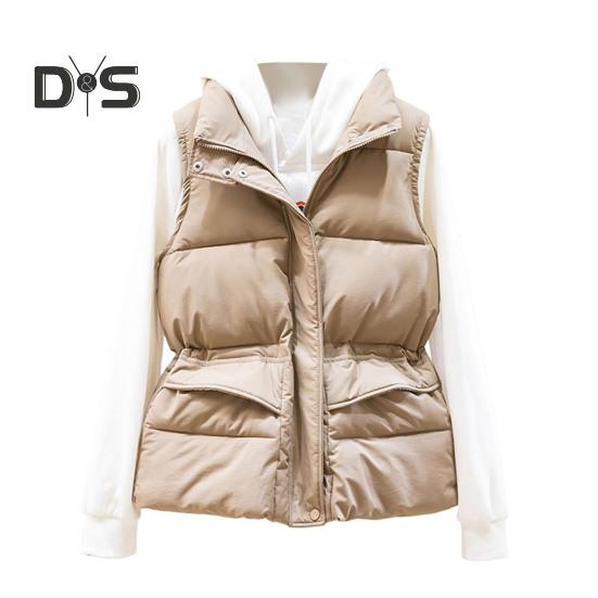 

Зимний женский жилет, пальто, утолщенная застежка-молния, воротник-стойка, защита шеи, без рукавов, однотонный, ветрозащитный, сохраняющий тепло, уличный пуховик L хаки