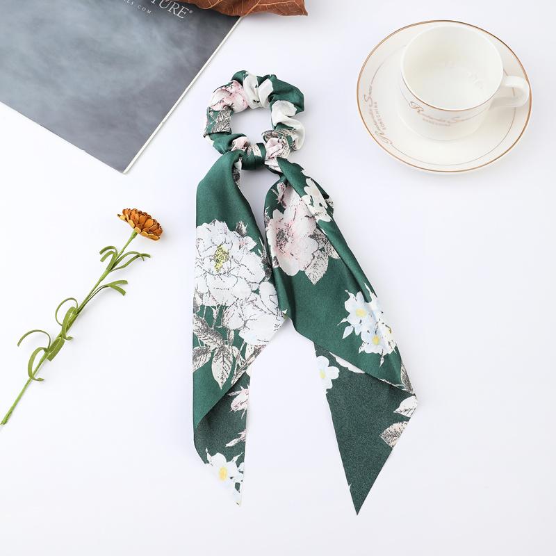 Fashion Print Chiffon Long Ribbon Scrunchies Women Girls Ponytail Scarf Elastic Hair Bands Ties Hair Accessories