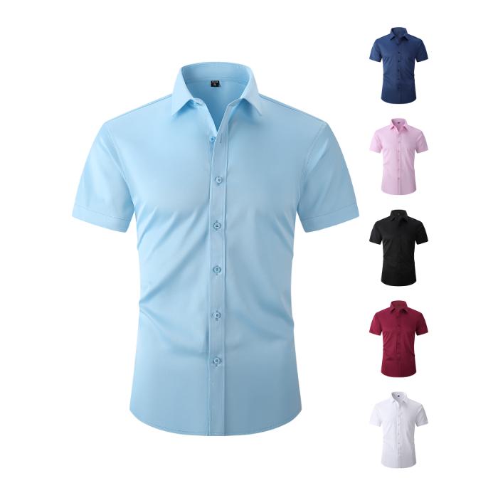 Summer Cotton Men's Short Sleeve Dress Shirt Solid Color Formal Business Button Down Regular Fit for Office Party Daily Wea