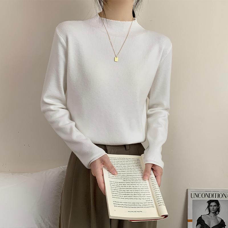Soft waxy semi-turtleneck bottoming shirt women's autumn and winter loose inner top basic casual and thin knitted sweater