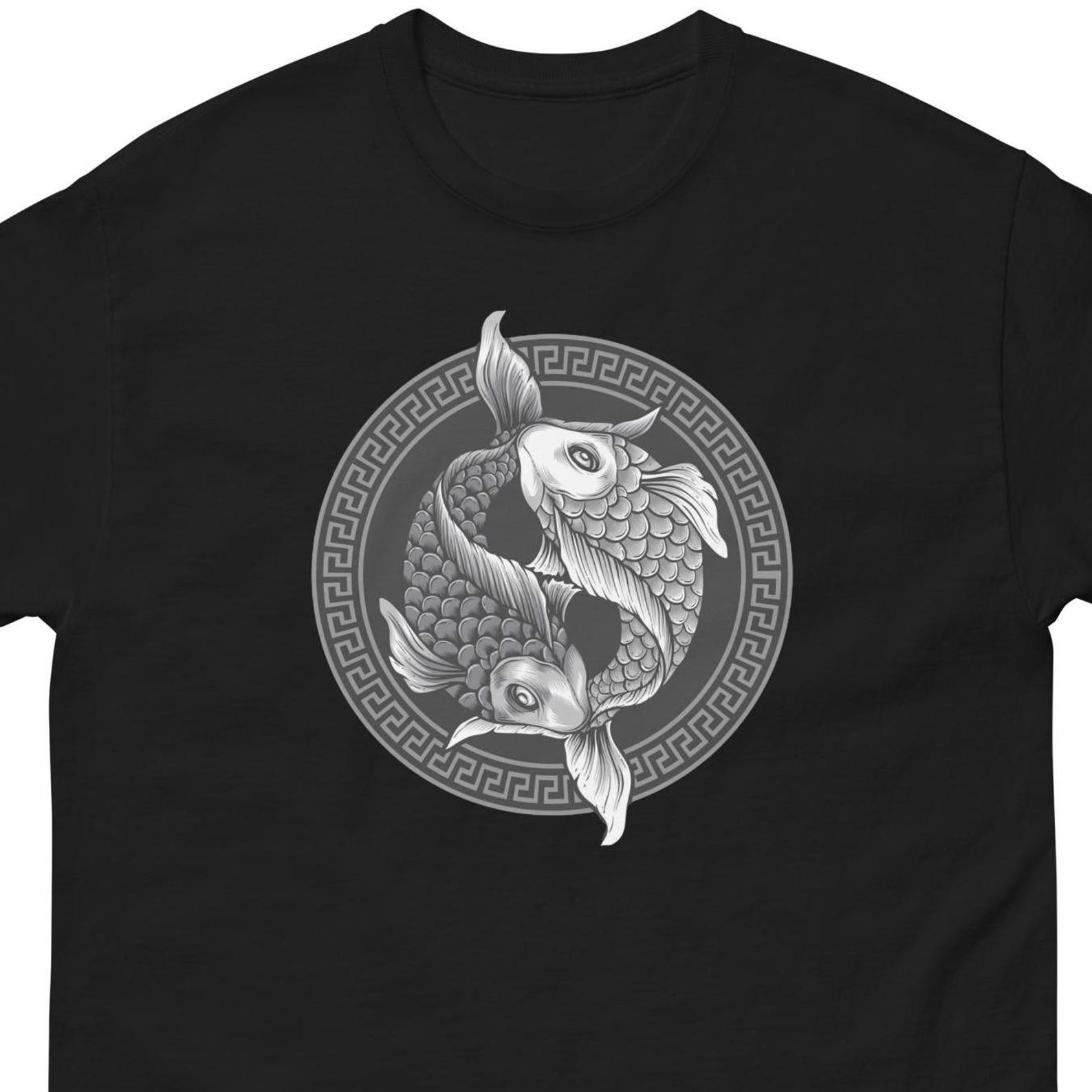 Yin Yang Koi Carp T-Shirt, Zen Japan Kanji Print 2XL