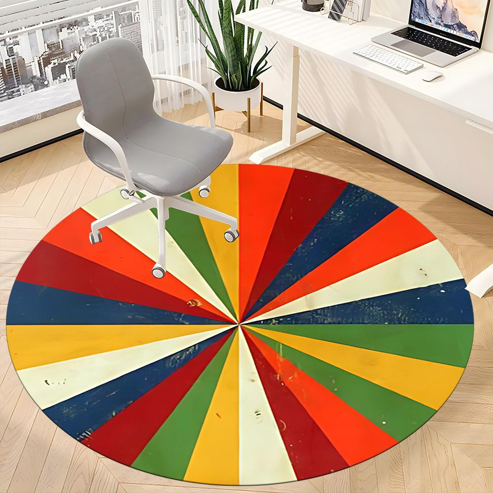 1PC Color Wheel Office Round Area Rug, Mat Suitable For Office, Under Office Chairs Bedroom Living Room Home Decor, Room Deco