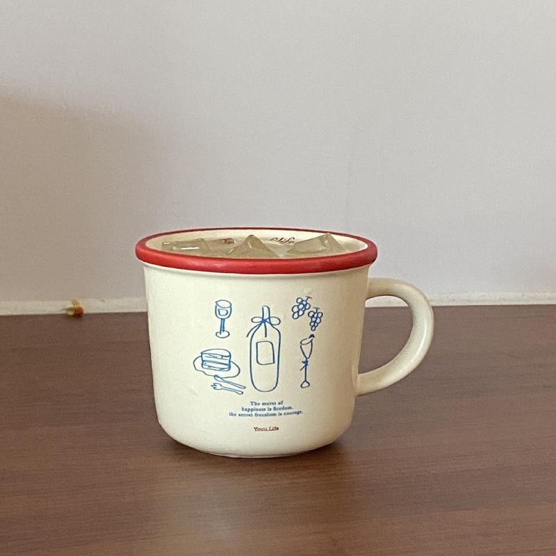 

Французская ретро ваза керамическая иллюстрация кофейная чашка пара чашка для воды, большой диаметр 350 мл 350ml