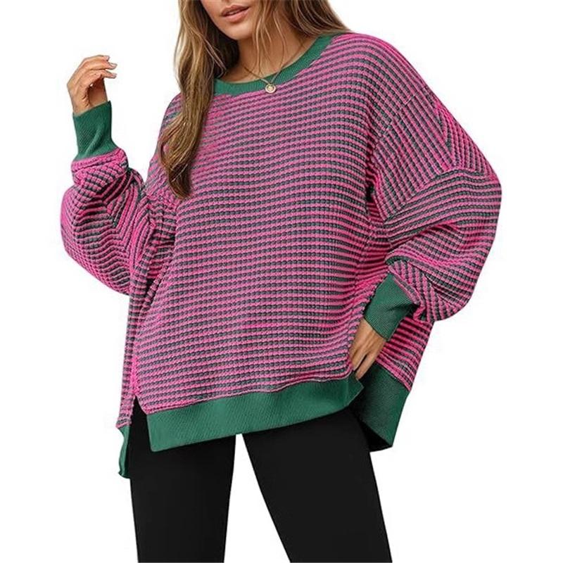 Dames Gestreept Crewneck Sweatshirt Los Oversized Lange Mouw Pullover Casual Dagelijks Blouse Top