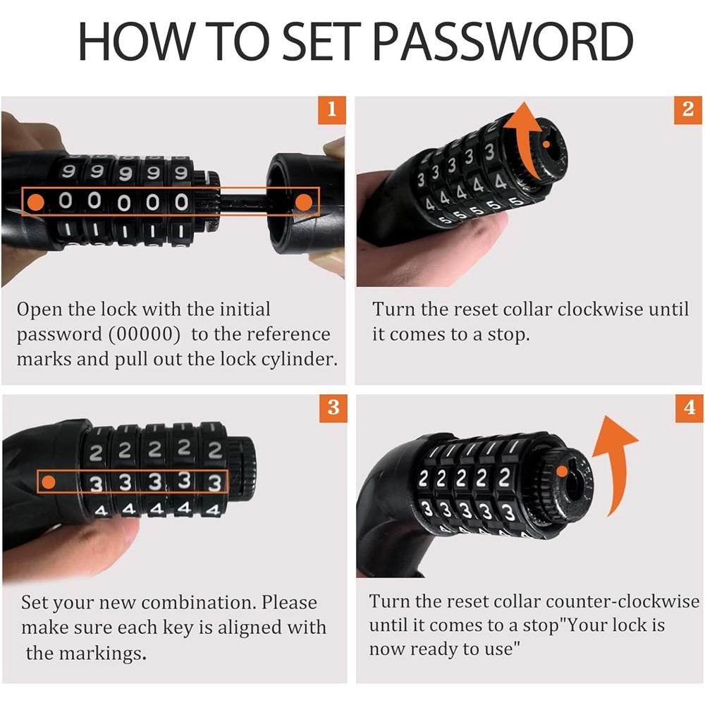 Bicycle Lock Combination, 1.2 Meters X 6mm Heavy-duty Bike Chain Lock with 5-digit Resettable Code—high-security Anti-cut Bicycle Lock