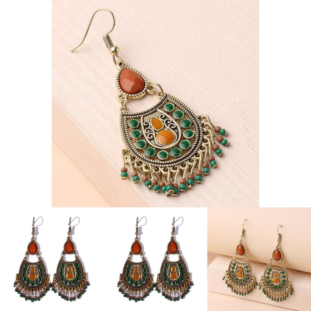 Traditional Ethnic Style Long Dangle Earrings With Geometric Design For Womens Fashion