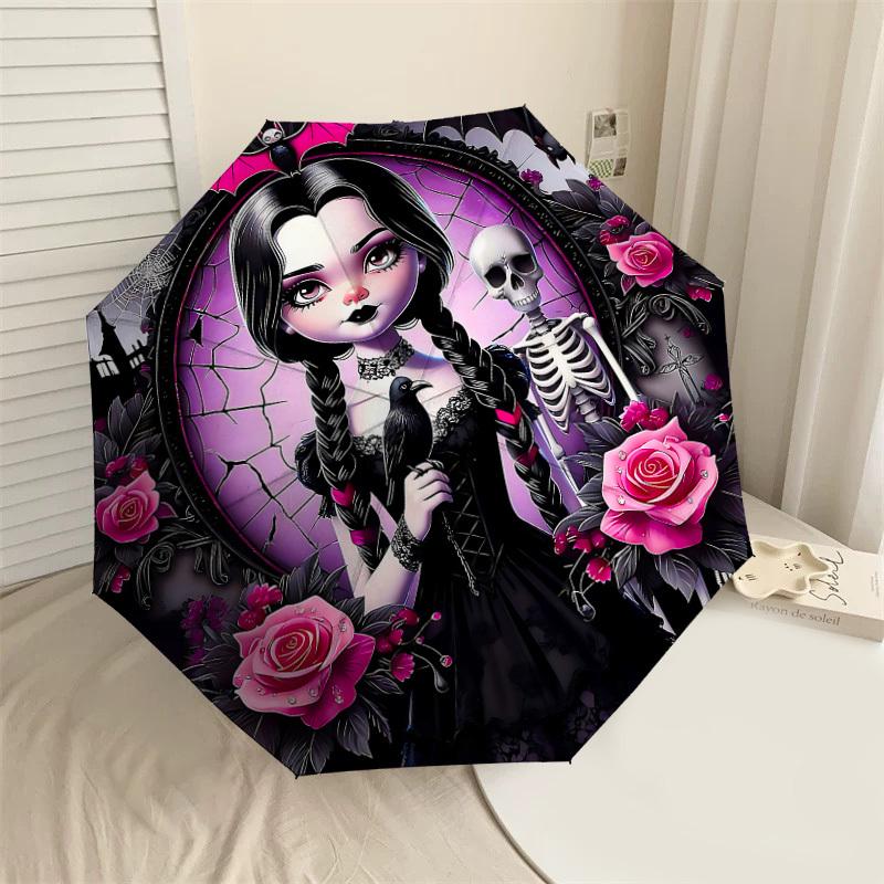 1PC Gothic Roses Umbrella-8-Rib Reinforced, Automatic Open, Lightweight & Durable, Cute Fashion Accessory for Outdoor-P2653
