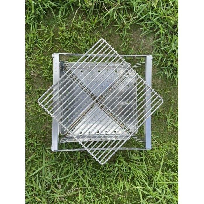CAMPING MOON Fire Grill Gokurostle – Fire Pit – Stainless Steel 304 – Heavy-Duty Rostle & Stove – 33.5cm – Silver