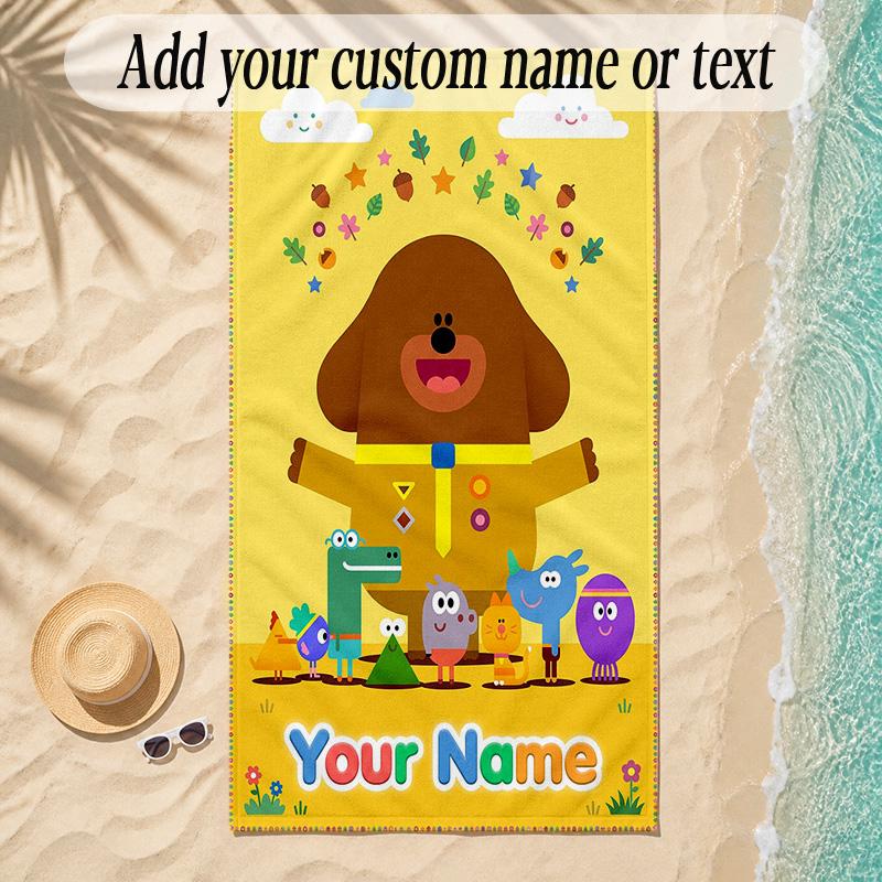 Beach TowelHey Duggee Custom Name Text Personalized Soft Towel for Beach Pool Indoor Home Decor Gift