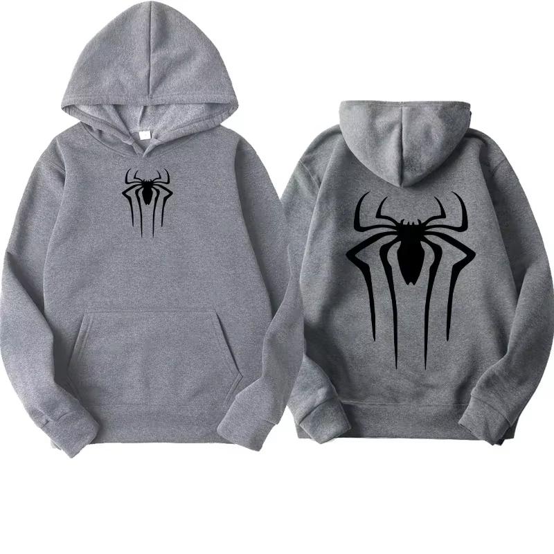 Pullover Hooded Sweatshirt Unisex Men Women Spider Print Hoodie Streetwear Long Sleeve Tops With Kangaroo Pocket Daily Outerwear