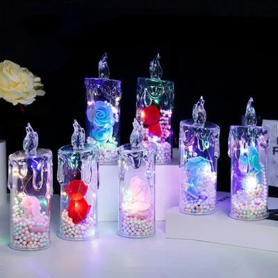 1Pc/2Pcs Eternal Flower Flameless Candles LED Flickering Pillar Candles Valentine's Day Night Light