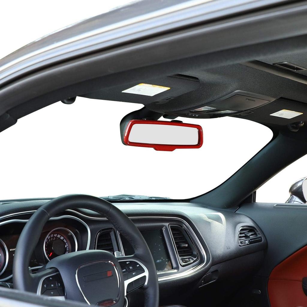 JeCar Interior Rear View Mirror Cover Trim for Dodge Challenger 2015-2020 for Dodge Charger 2010-2020 for Dodge Ram 2010-2017 (Red)