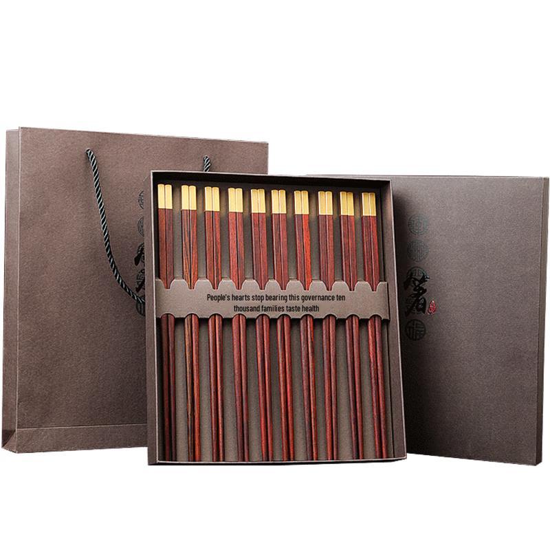 Natural Wood Chopsticks with Platinum-Plated Copper Head (10 Pairs)