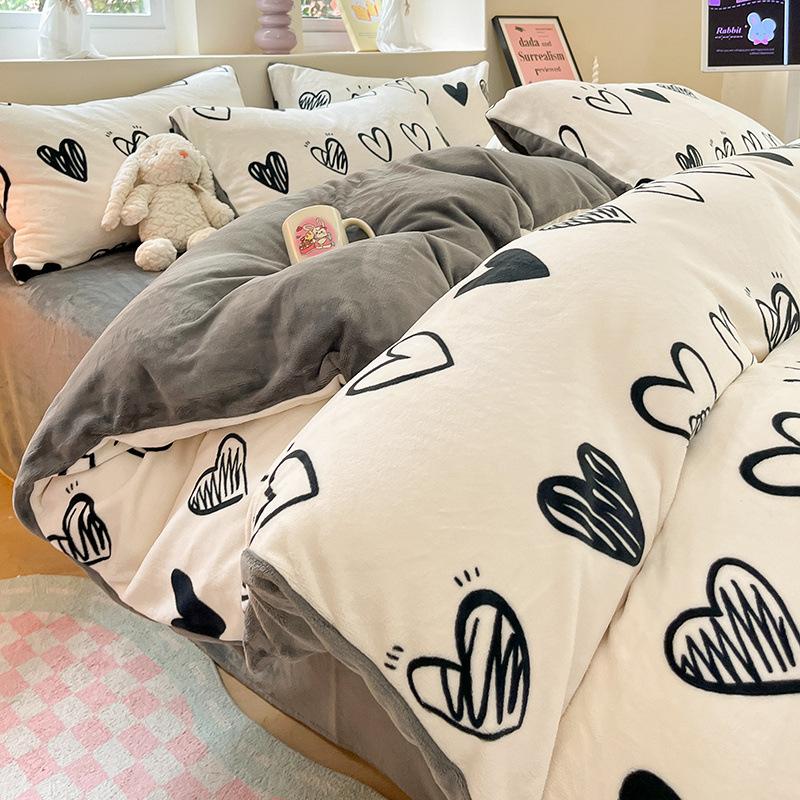 Thickened Milk Fleece Four-Piece Warm Coral Fleece Bed Sheet Quilt Cover Fleece Bedding Flannel